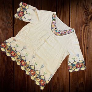 floral embroidered crochet Blouse Top with bead embellishments